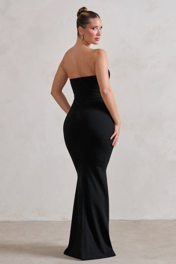 Carrie Black Sweetheart Neckline Maxi Dress With Statement Tie